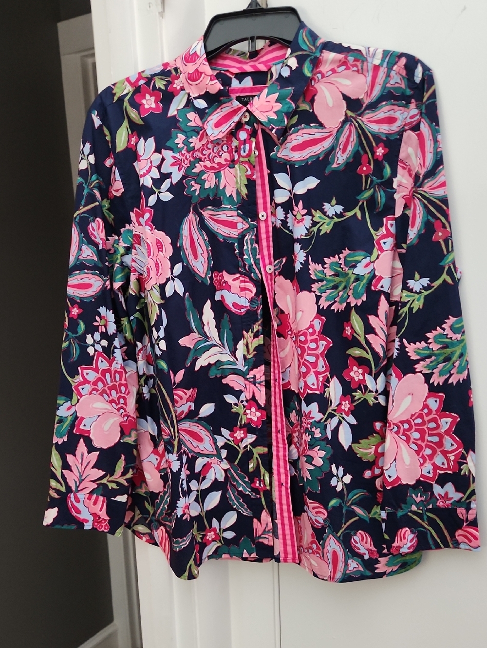Talbots Multicolor Floral Button Down in Navy and Pink